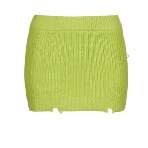 SER.O.YA Neon Green Knit Mini Skirt‎ Distressed Y2K Style Ribbed Summer Fashion